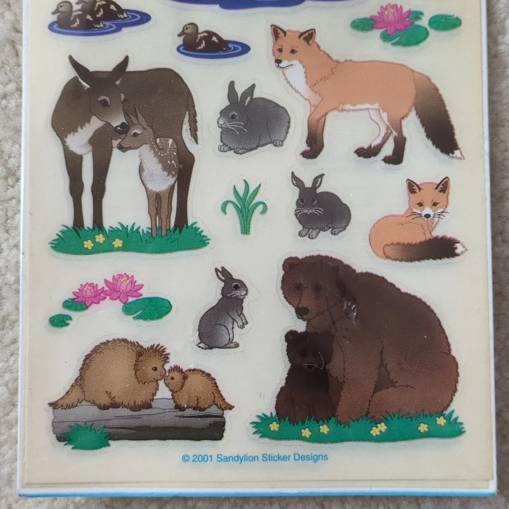 Sandylion Sealed Packages Stickers Vintage Animals 2001 Owl Fox Bear Elephant